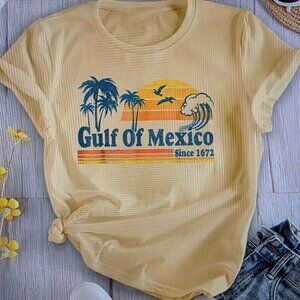 Vibrant Gulf of Mexico 1672 Graphic Print Women's Casual T-Shirt, Pink Round Nec
